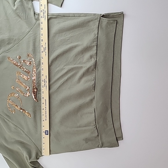 PINK Victoria's Secret Olive Green Gold Sequined Logo Fleece Hoodie - Size Large - Picture 10 of 14